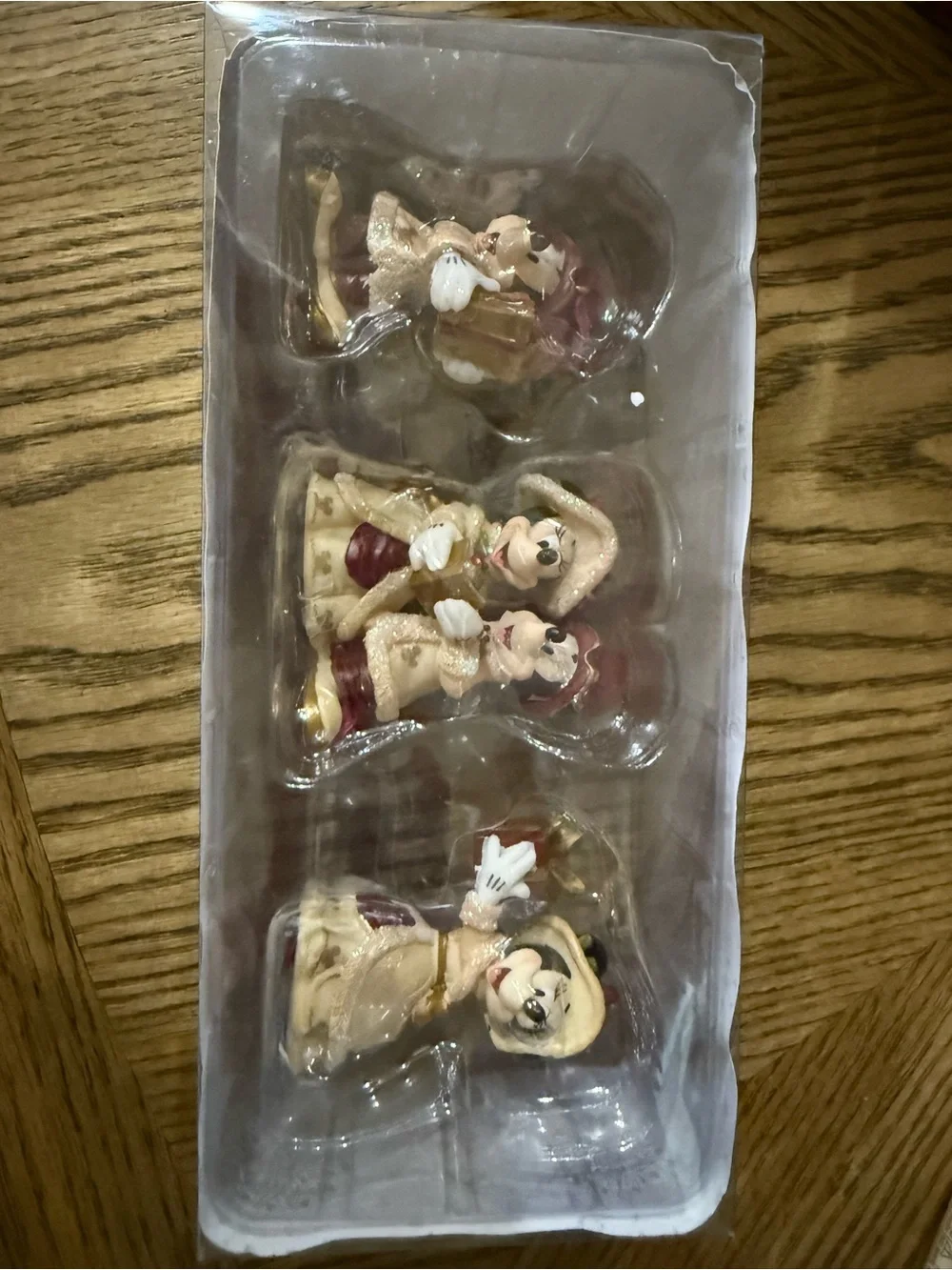 Disney Beige Gold Red Minnie Mouse Holiday Ornament Set
